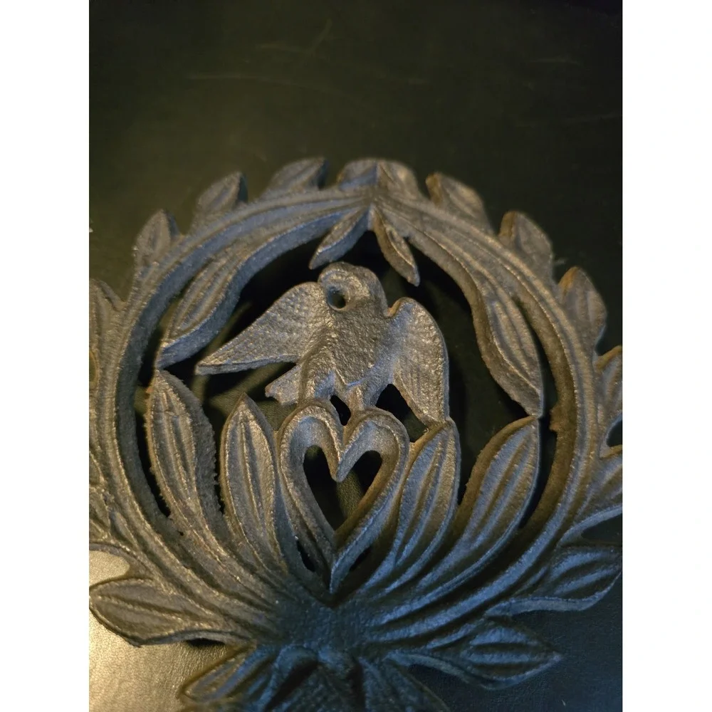 Vintage Cast Iron Trivet Eagle Heart Design Approximately 9